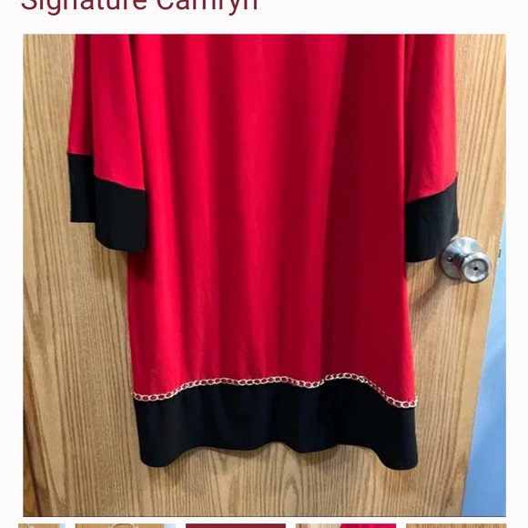 SIGNATURE CAMRYN Fringed Hem Red & Black ColorBlock Dress L NWOT - Picture 10 of 11